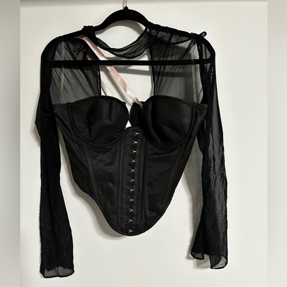 HOUSE OF CB Mina Plunge Long Sleeve Structured Corset Top Black M Edgy Bustier - Picture 12 of 16